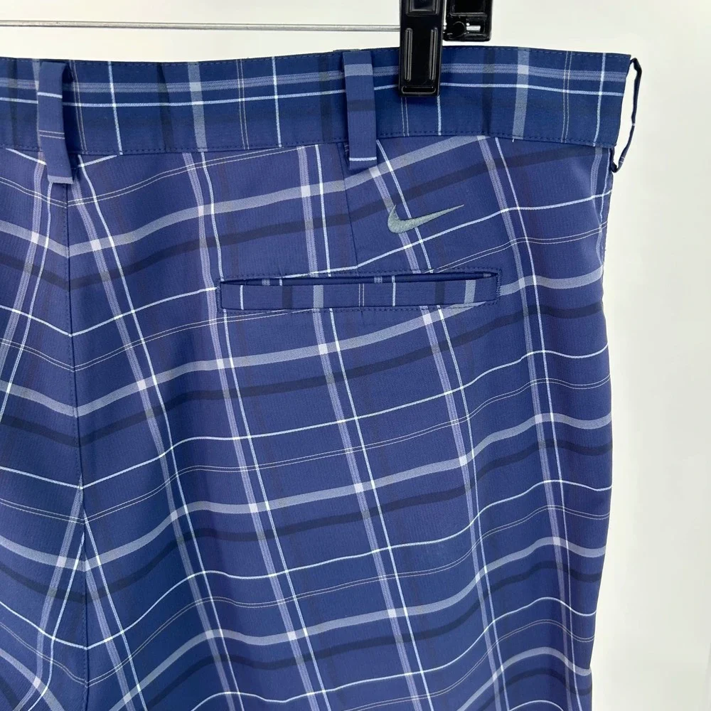 Nike Golf Mens Blue Plaid Flat Front Performance Shorts Size 40